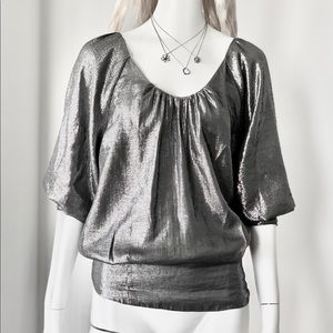 Silk silver blouse-MADISON MARCUS